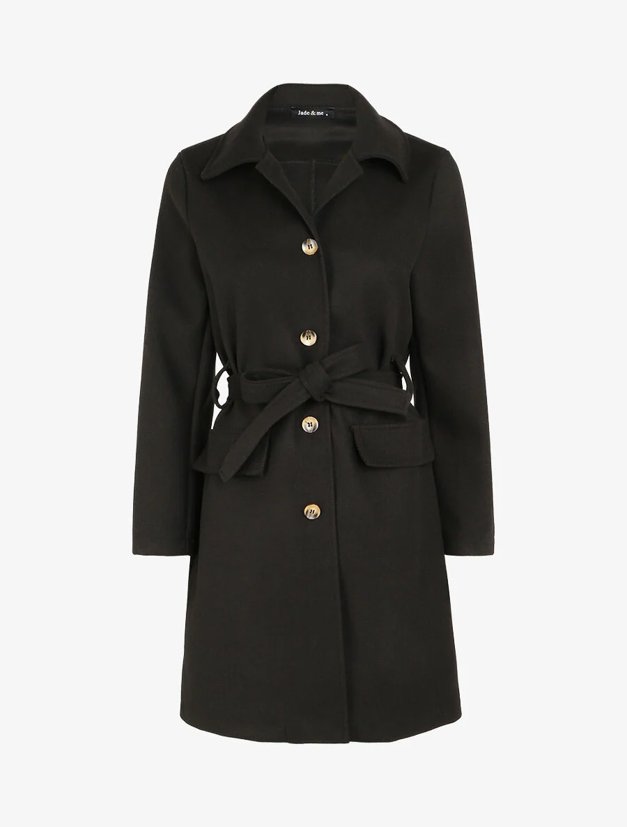Manteau mi-long à poches plaquées décoratives - Noir