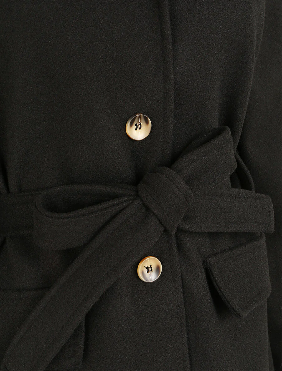 Manteau mi-long à poches plaquées décoratives - Noir - Image 3