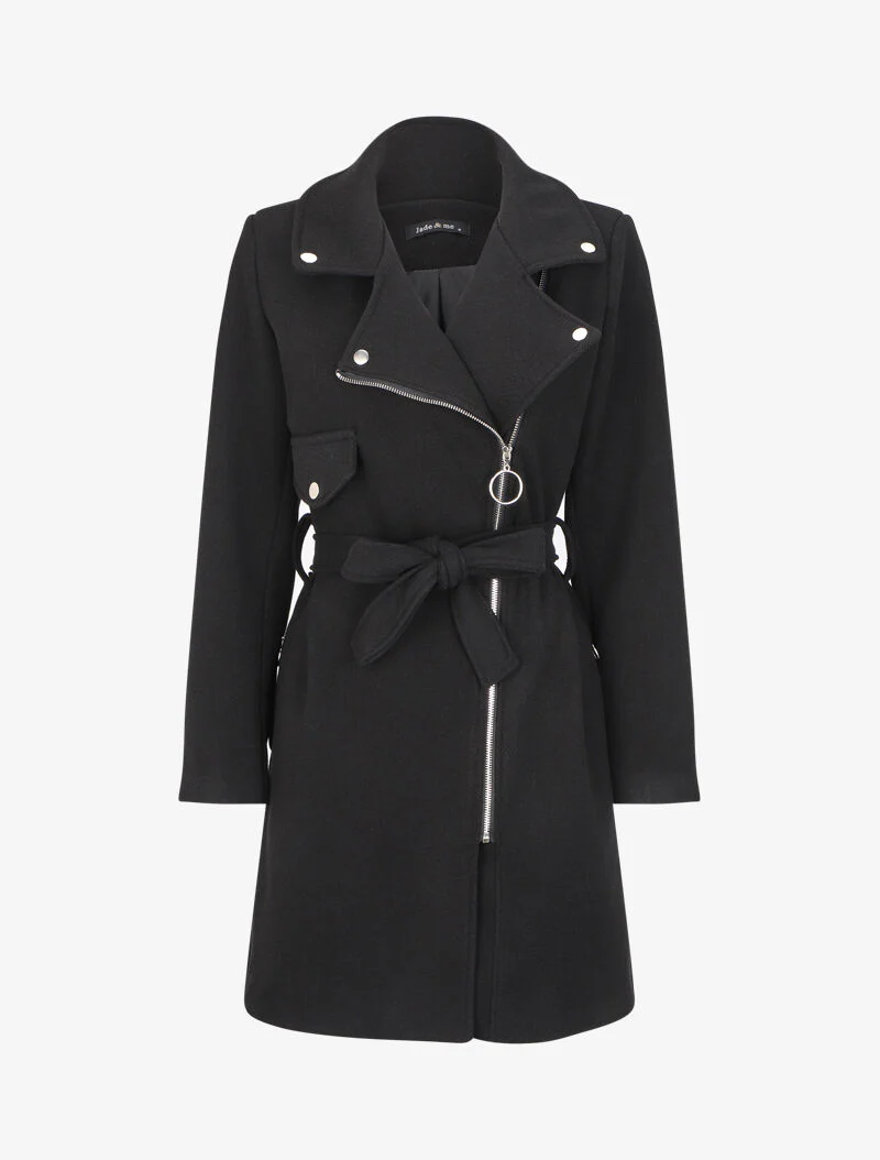 Manteau mi-long à zip asymétrique - Noir