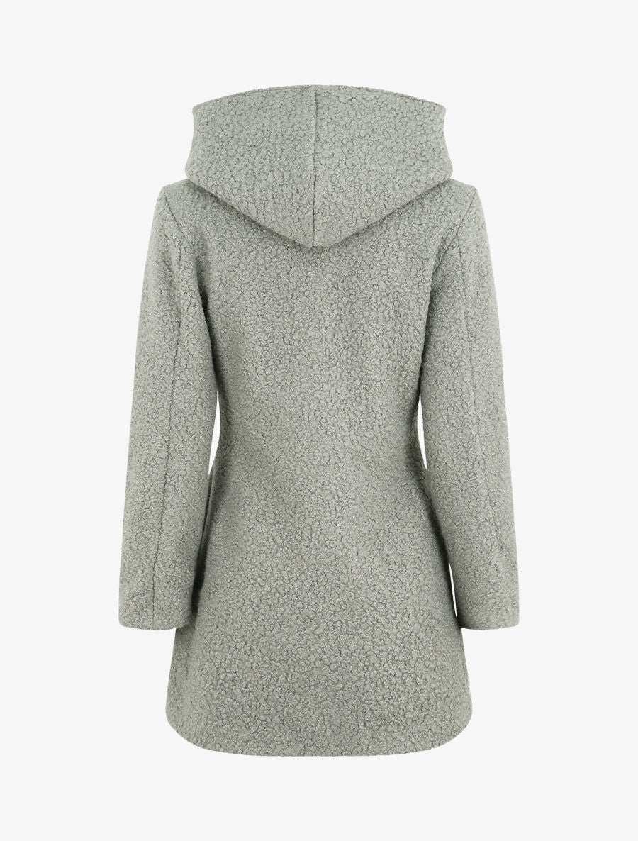 Manteau mi-long bouclé à capuche - Gris - Image 2