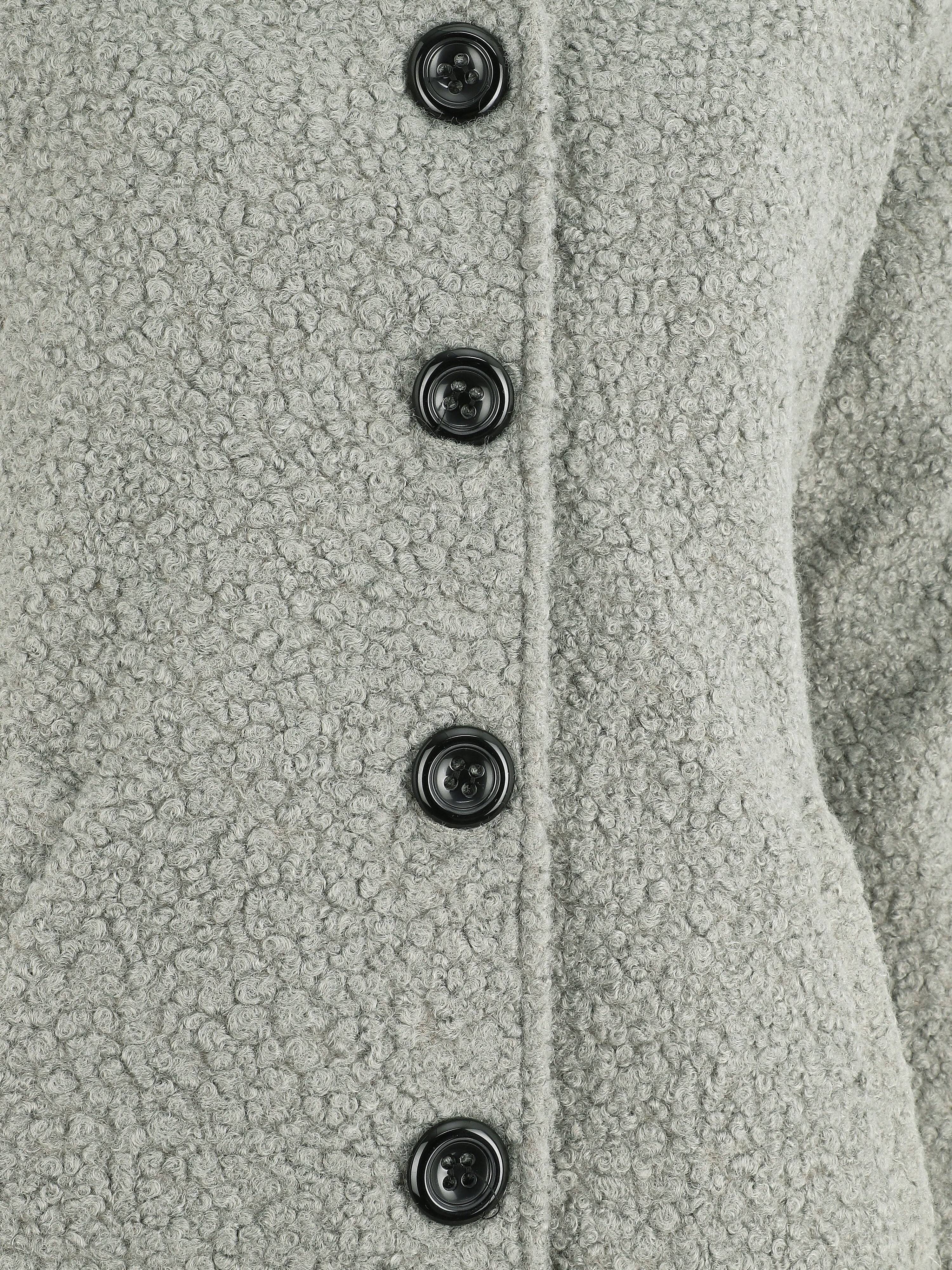 Manteau mi-long bouclé à capuche - Gris - Image 3