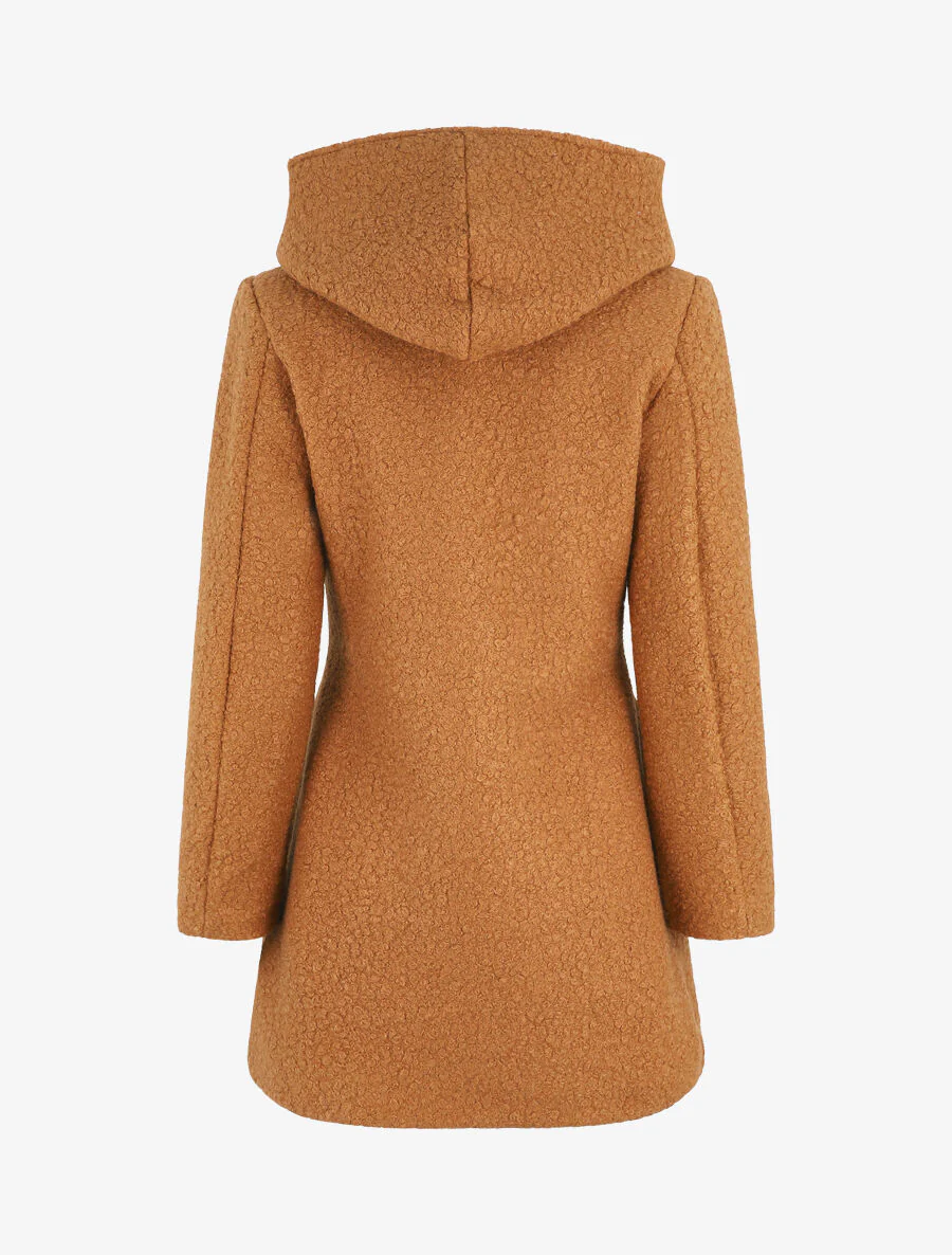 Manteau mi-long bouclé à capuche - Camel - Image 2