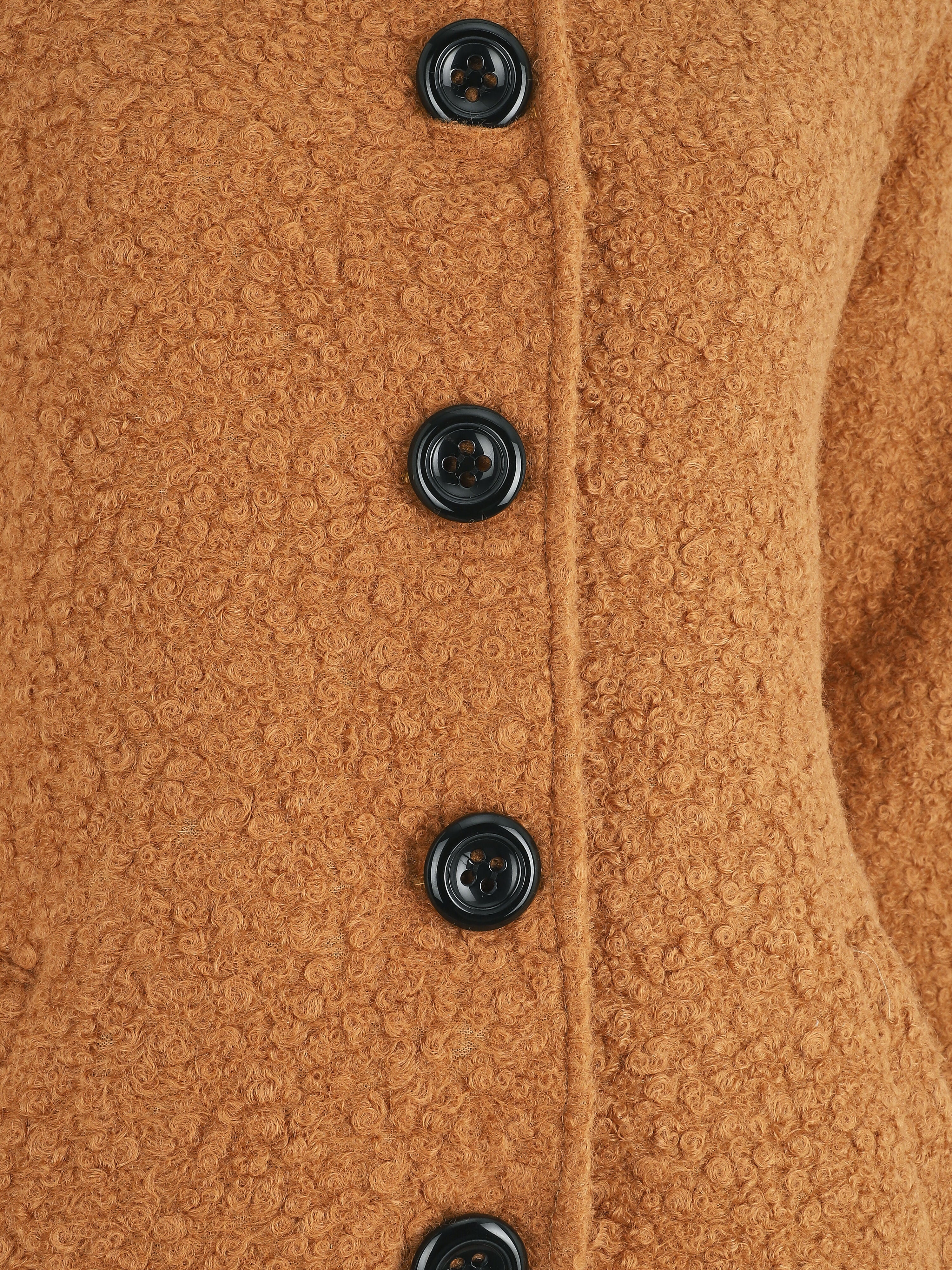 Manteau mi-long bouclé à capuche - Camel - Image 3