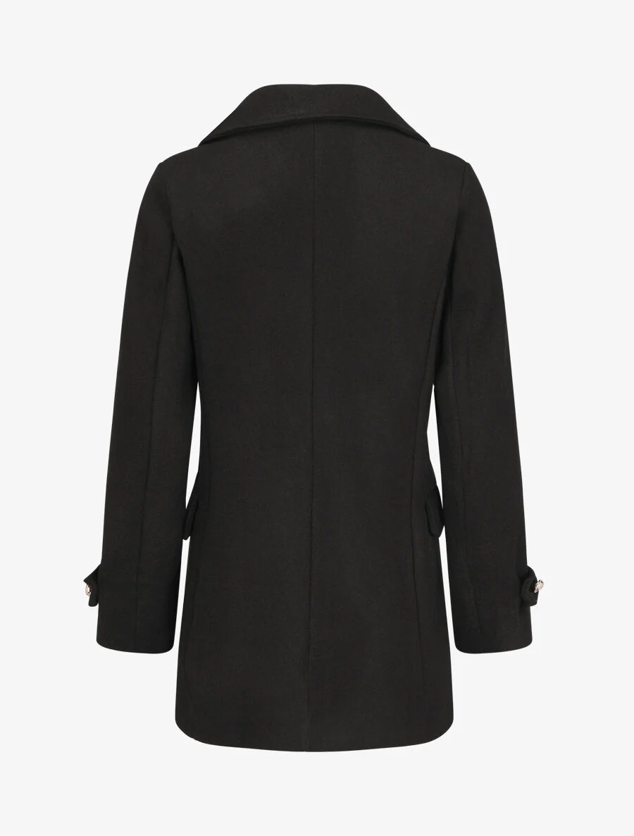 Manteau mi-long boutonné à col cranté - Noir - Image 2