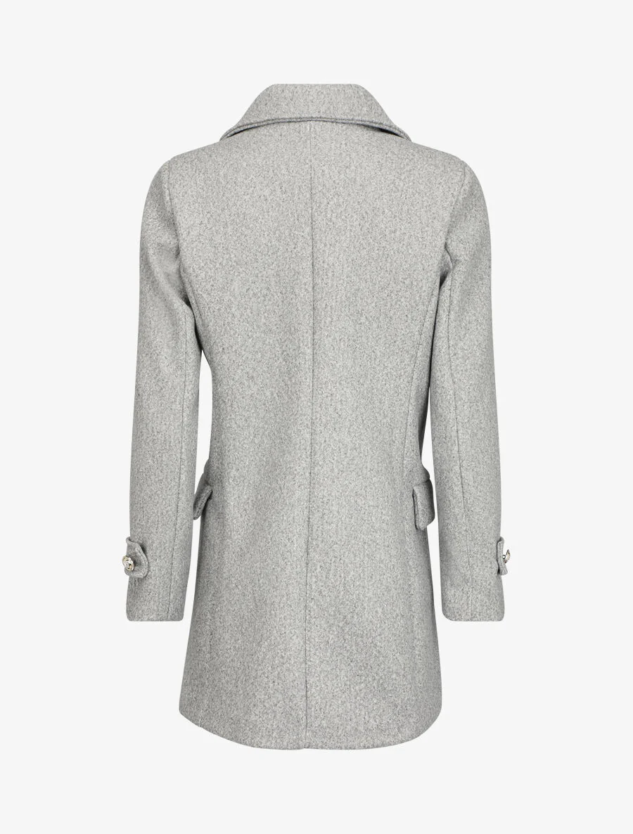 Manteau mi-long boutonné à col cranté - Gris - Image 2