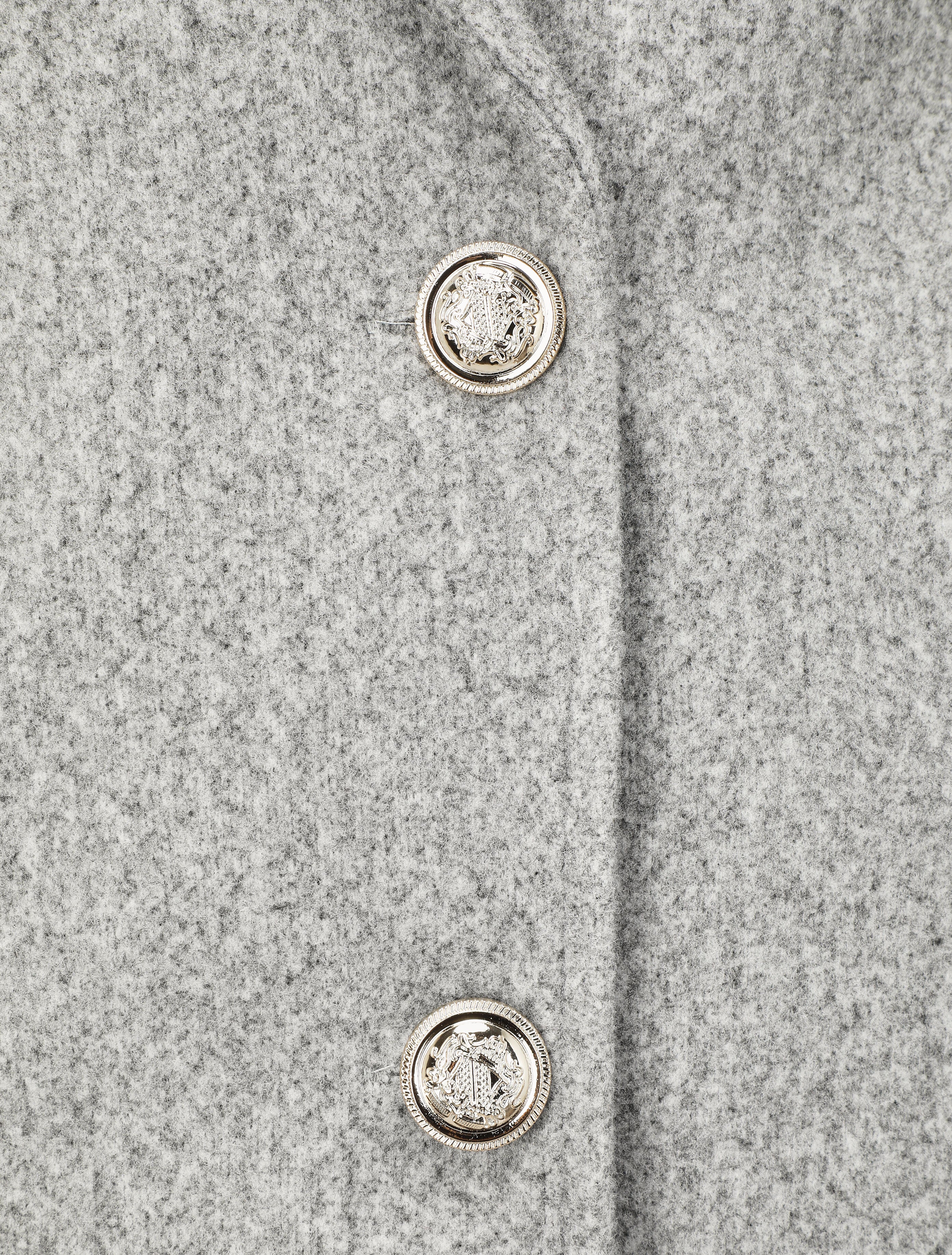Manteau mi-long boutonné à col cranté - Gris - Image 3