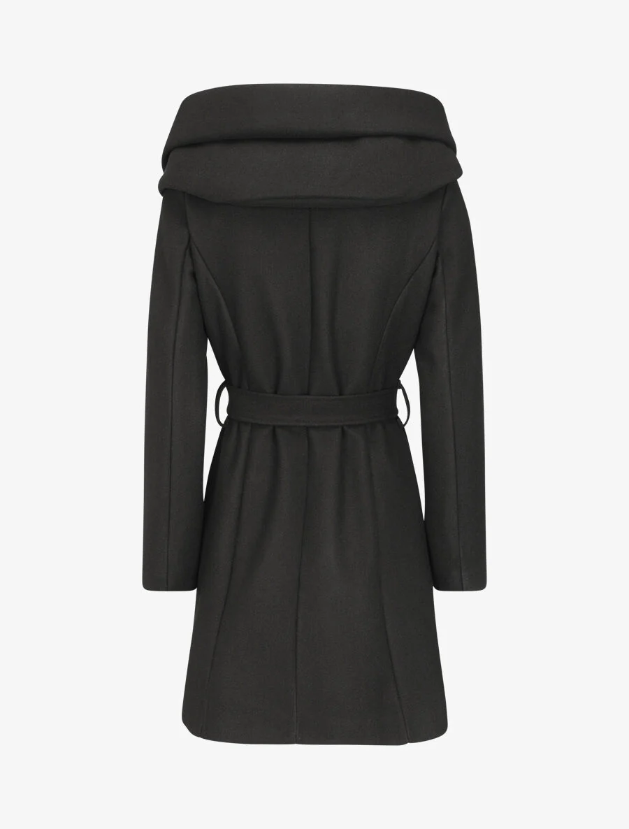 Manteau mi-long ceinturé à capuche - Noir - Image 2