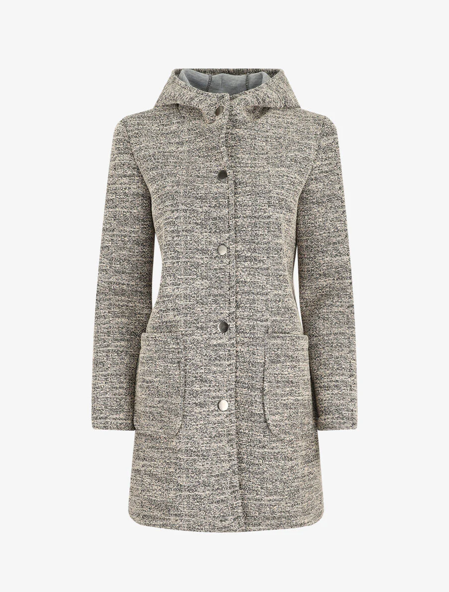 Manteau mi-long chiné à capuche - Beige