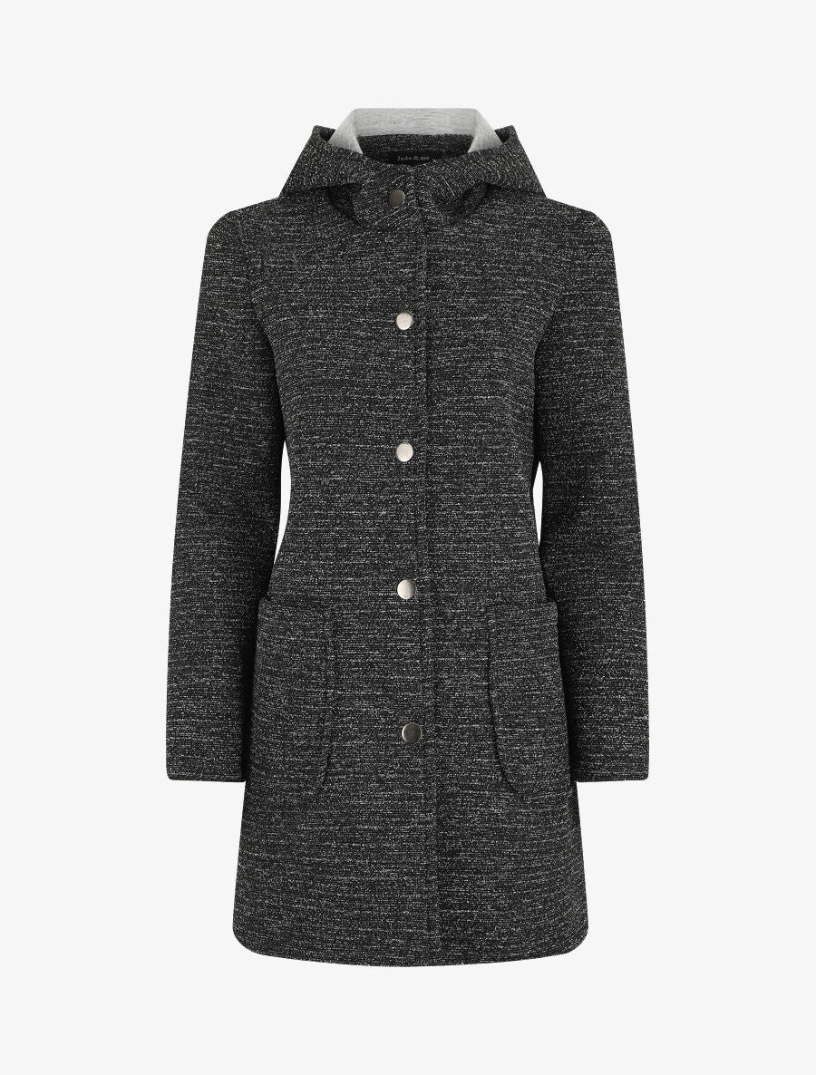 Manteau mi-long chiné à capuche - Noir