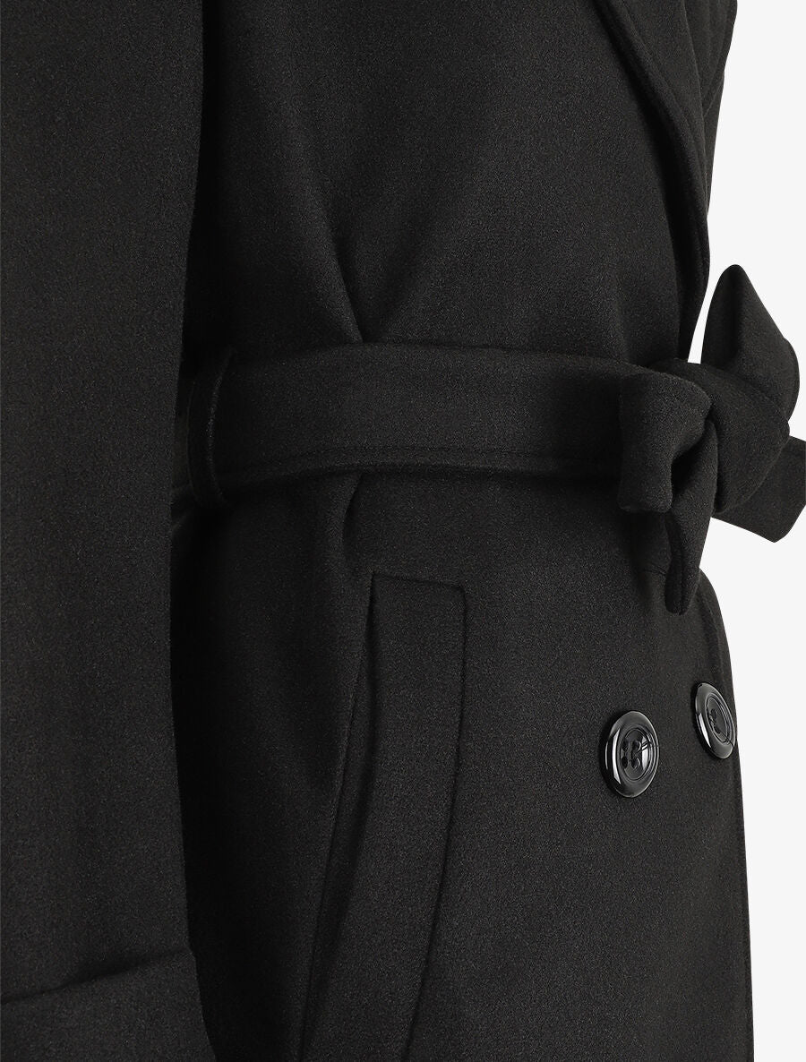 Manteau mi-long croisé - Noir - Image 3