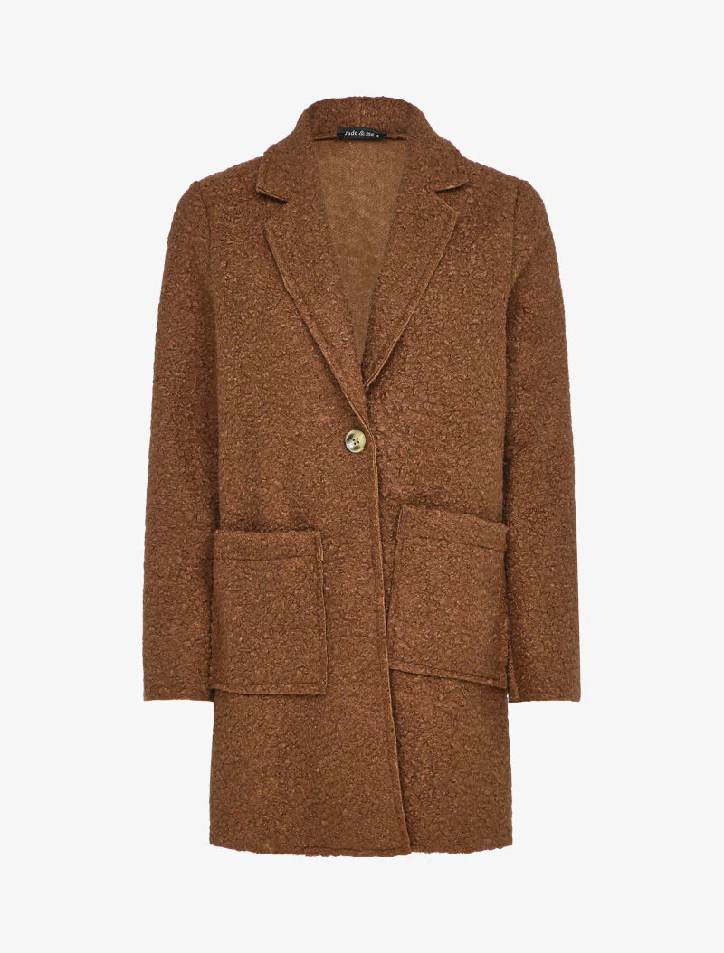 Manteau mi-long effet laine bouclette - Marron