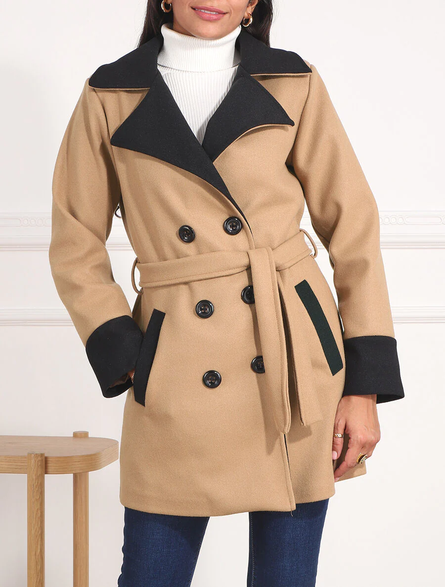 Manteau mi-long en laine mélangée - Camel - Image 4