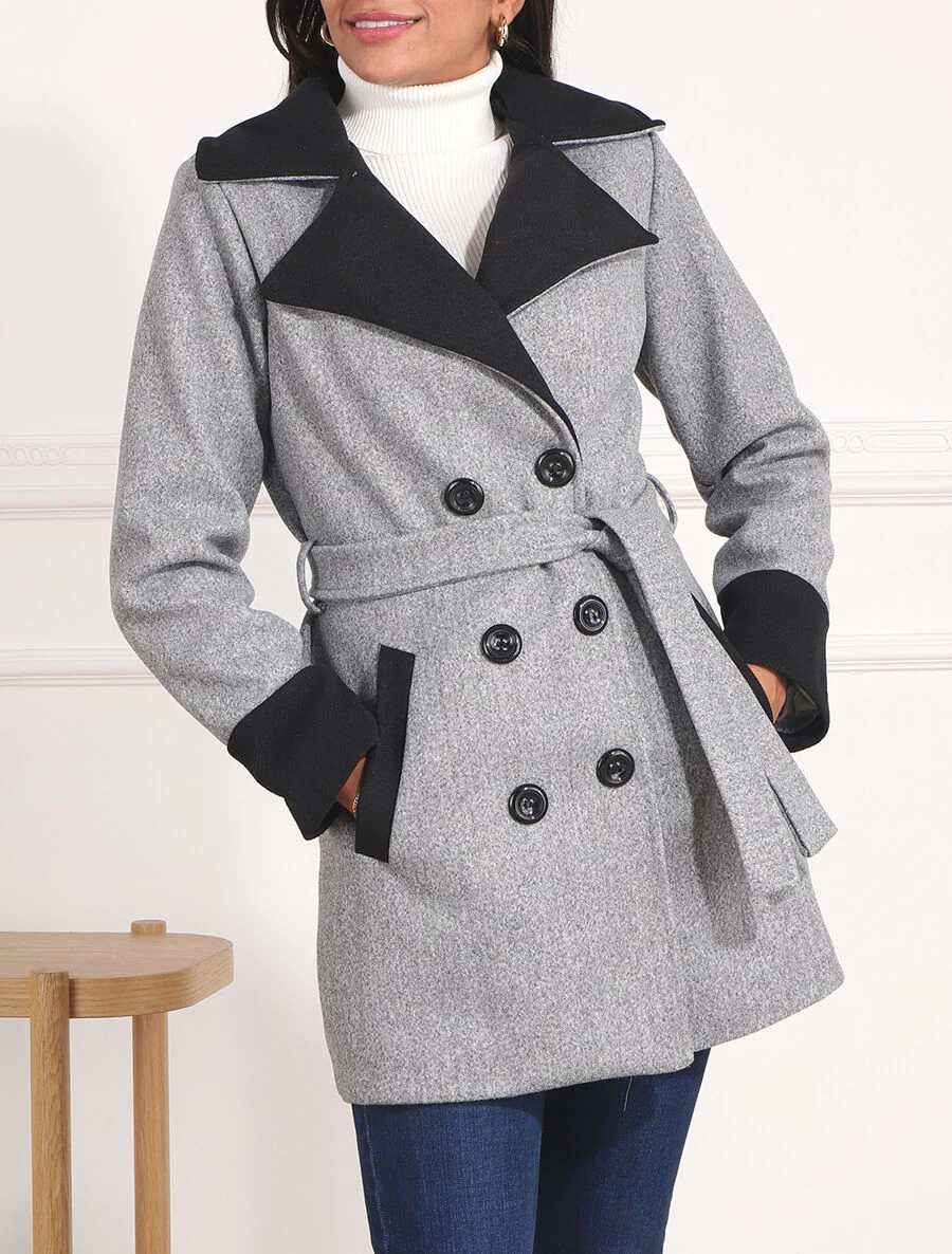 Manteau mi-long en laine mélangée - Gris - Image 4