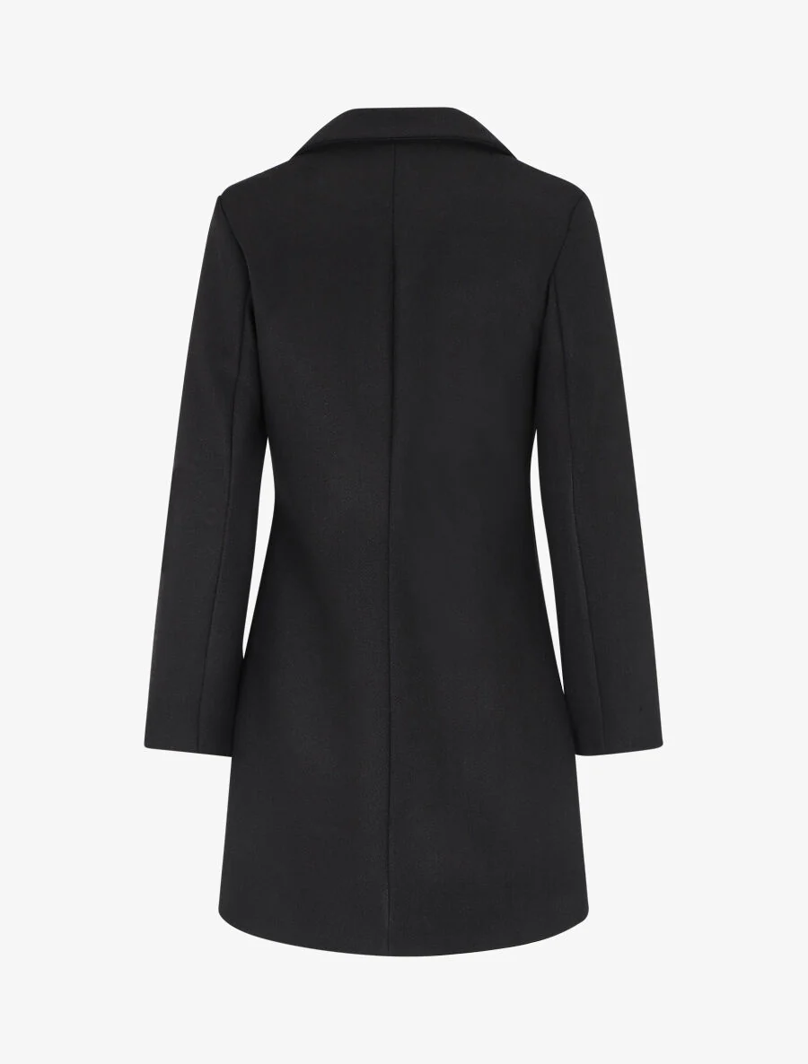 Manteau mi-long uni en laine mélangée - Noir - Image 2