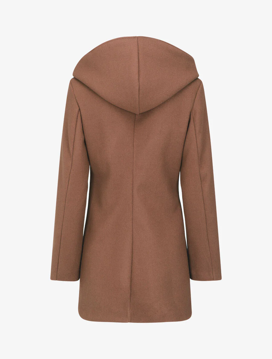 Manteau mi-long zippé à capuche - Marron - Image 2