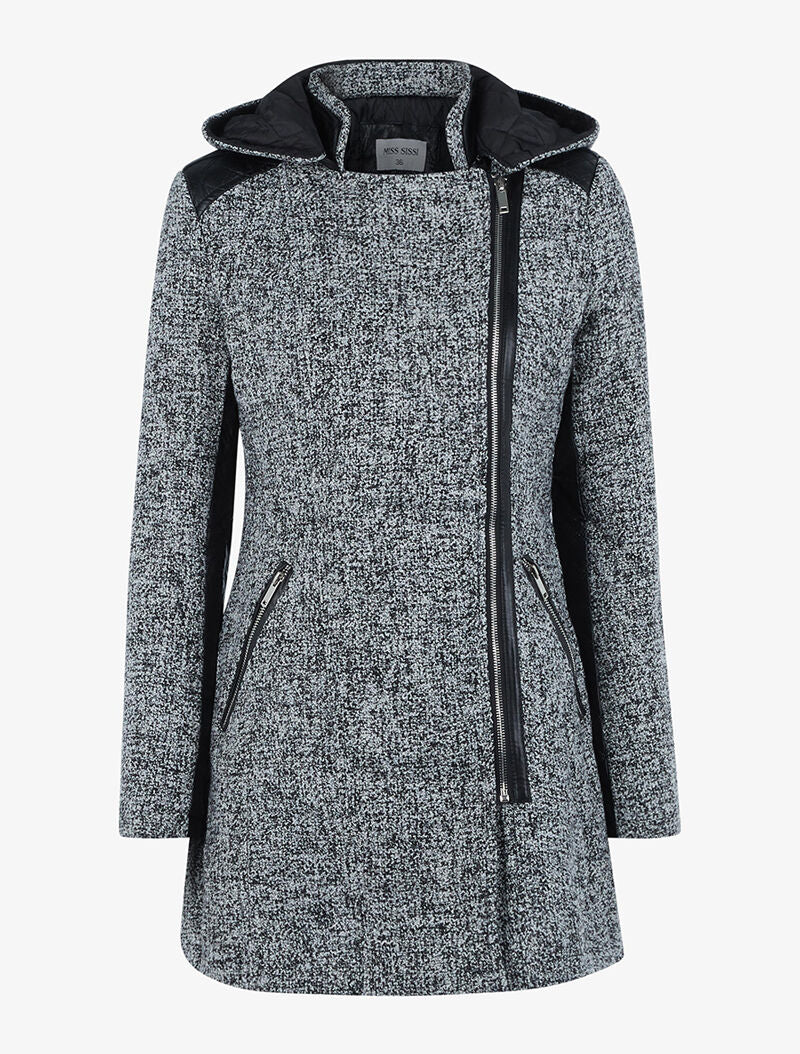 Manteau mouliné bimatière - noir