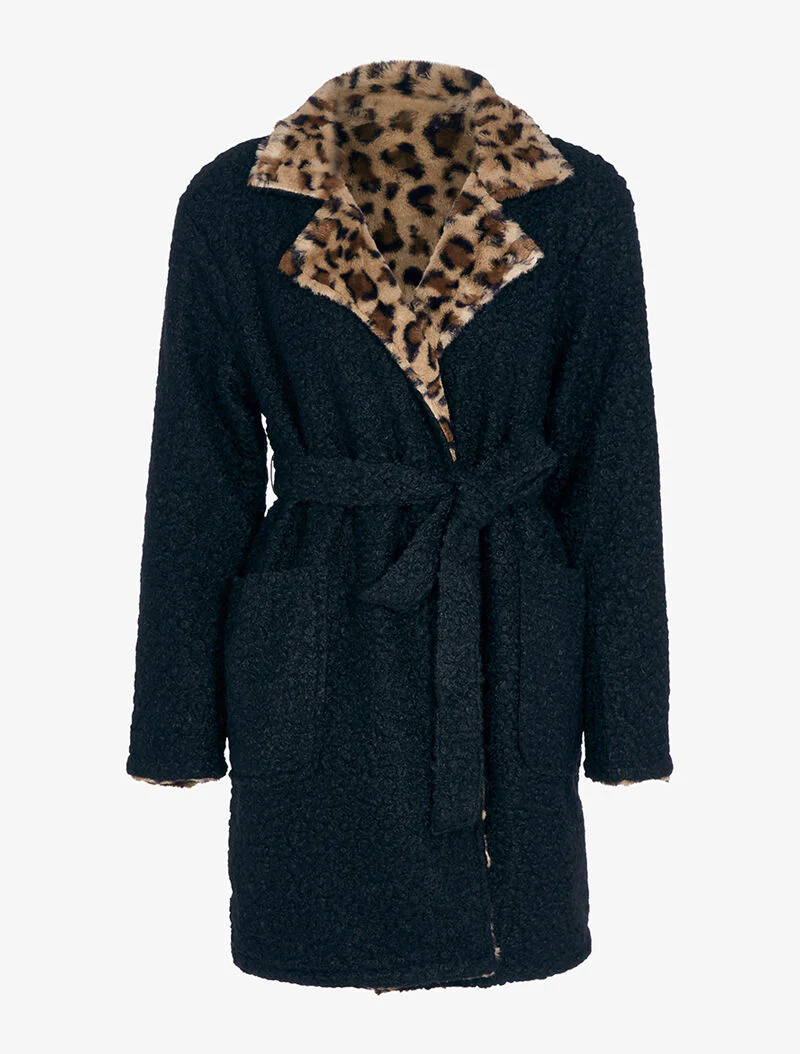 Manteau réversible effet laine bouclette - noir