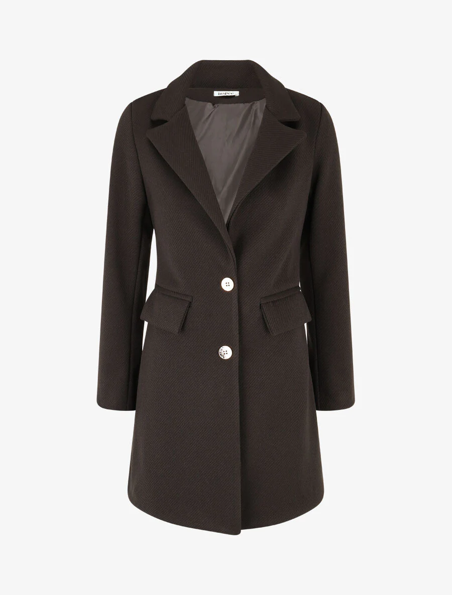 Manteau texturé à boutons décoratifs dorés - Noir