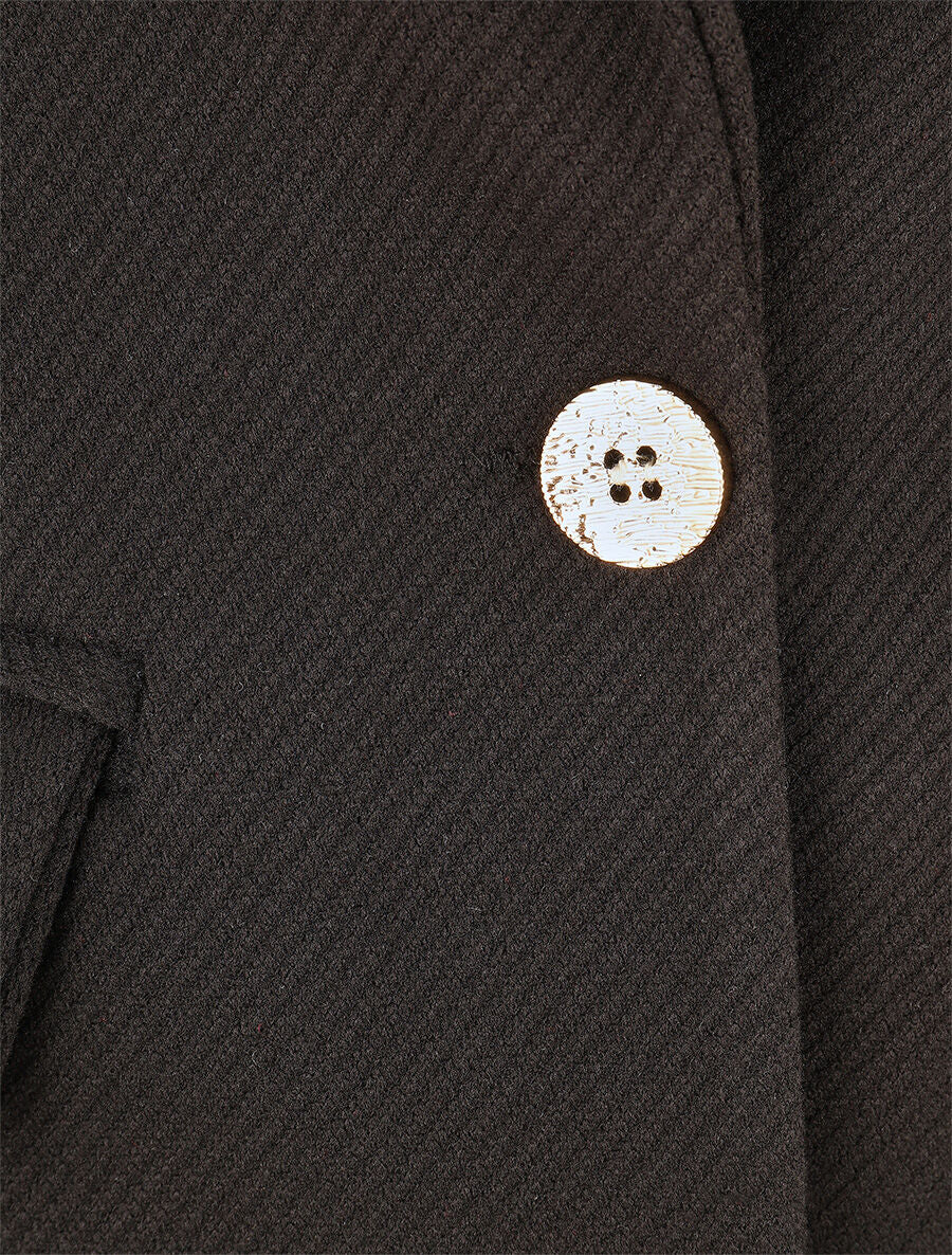 Manteau texturé à boutons décoratifs dorés - Noir - Image 3