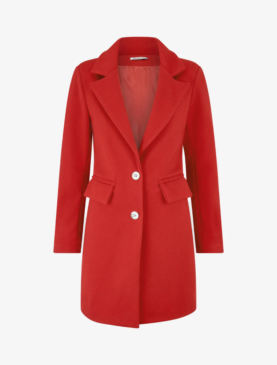 Manteau texturé à boutons décoratifs dorés - Rouge