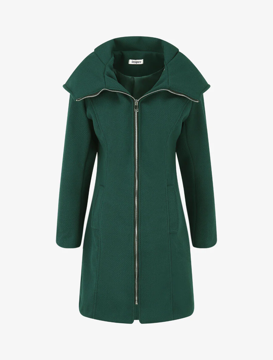 Manteau texturé et zippé à capuche - Vert sapin