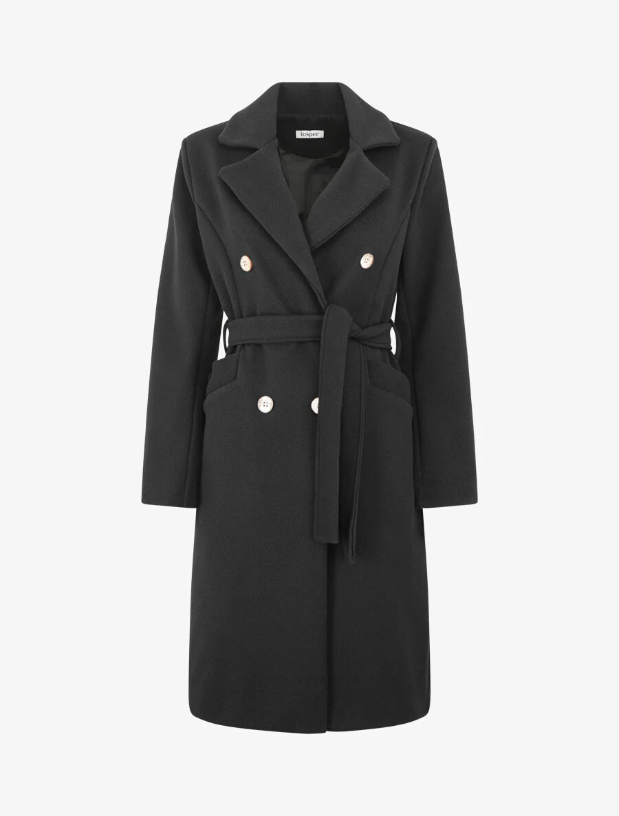 Manteau uni à boutons décoratifs - Noir