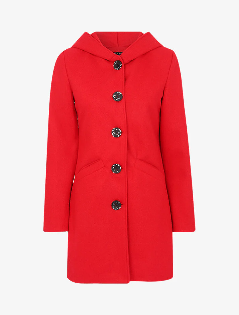 Manteau uni à capuche - rouge