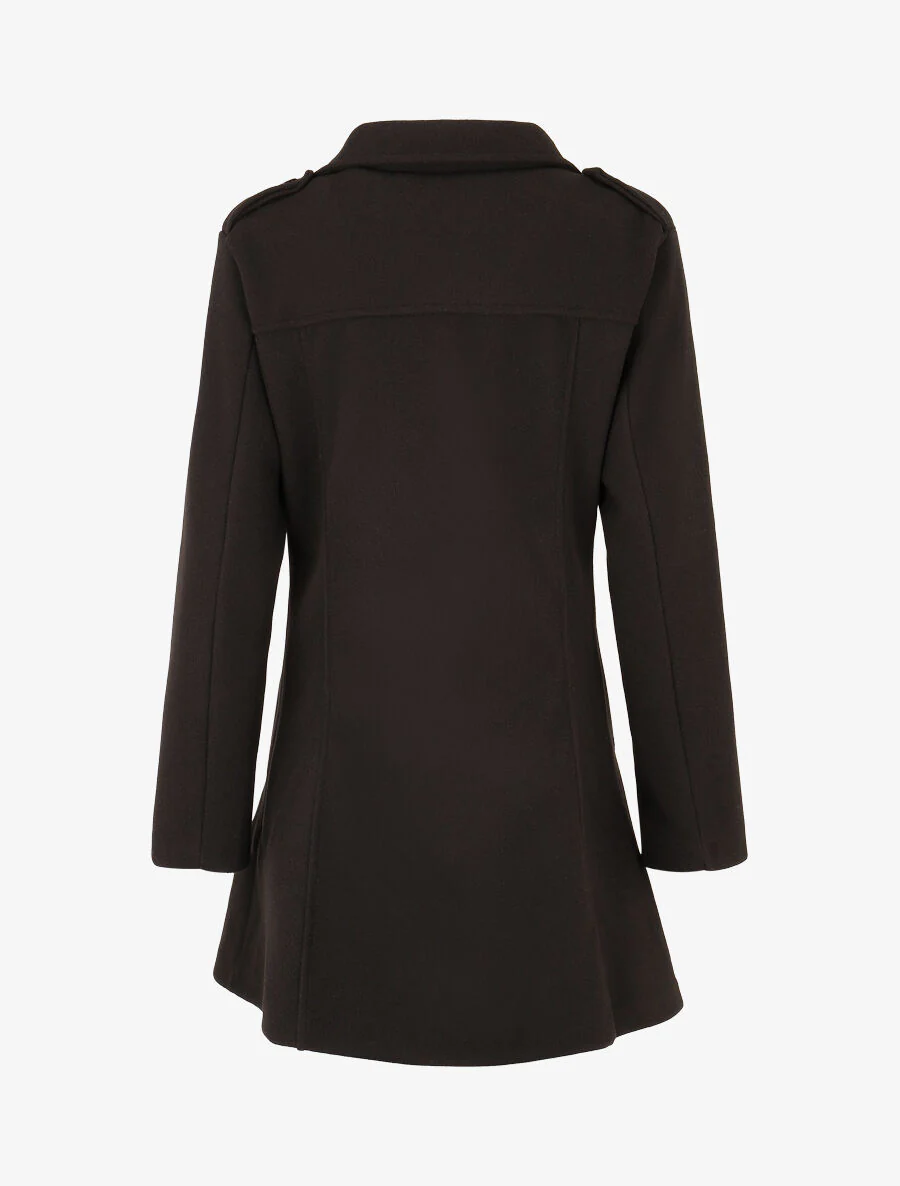 Manteau uni à col cranté stylisé - Noir - Image 2