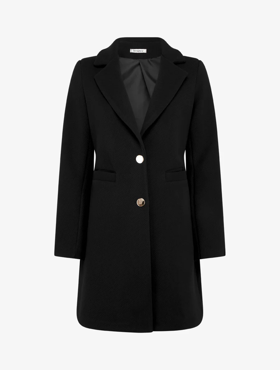 Manteau uni boutonné à col cranté - Noir