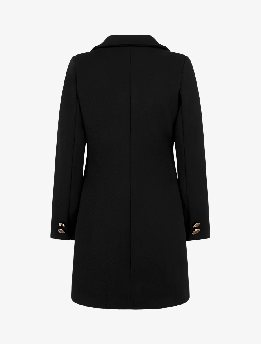 Manteau uni boutonné à col cranté - Noir - Image 2