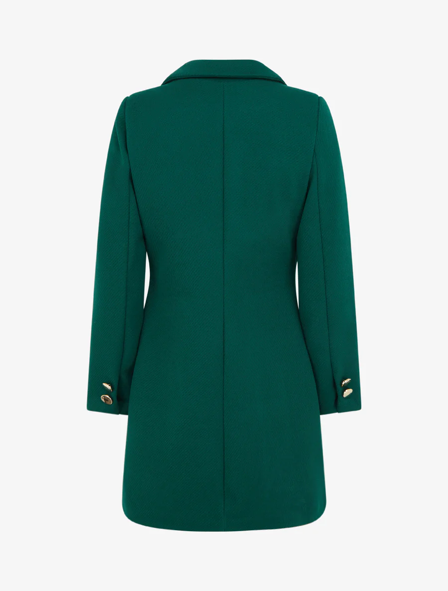 Manteau uni boutonné à col cranté - Vert sapin - Image 2