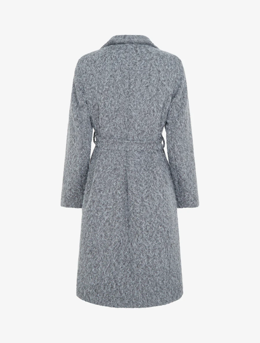 Manteau uni duveteux à col cranté - Gris - Image 2