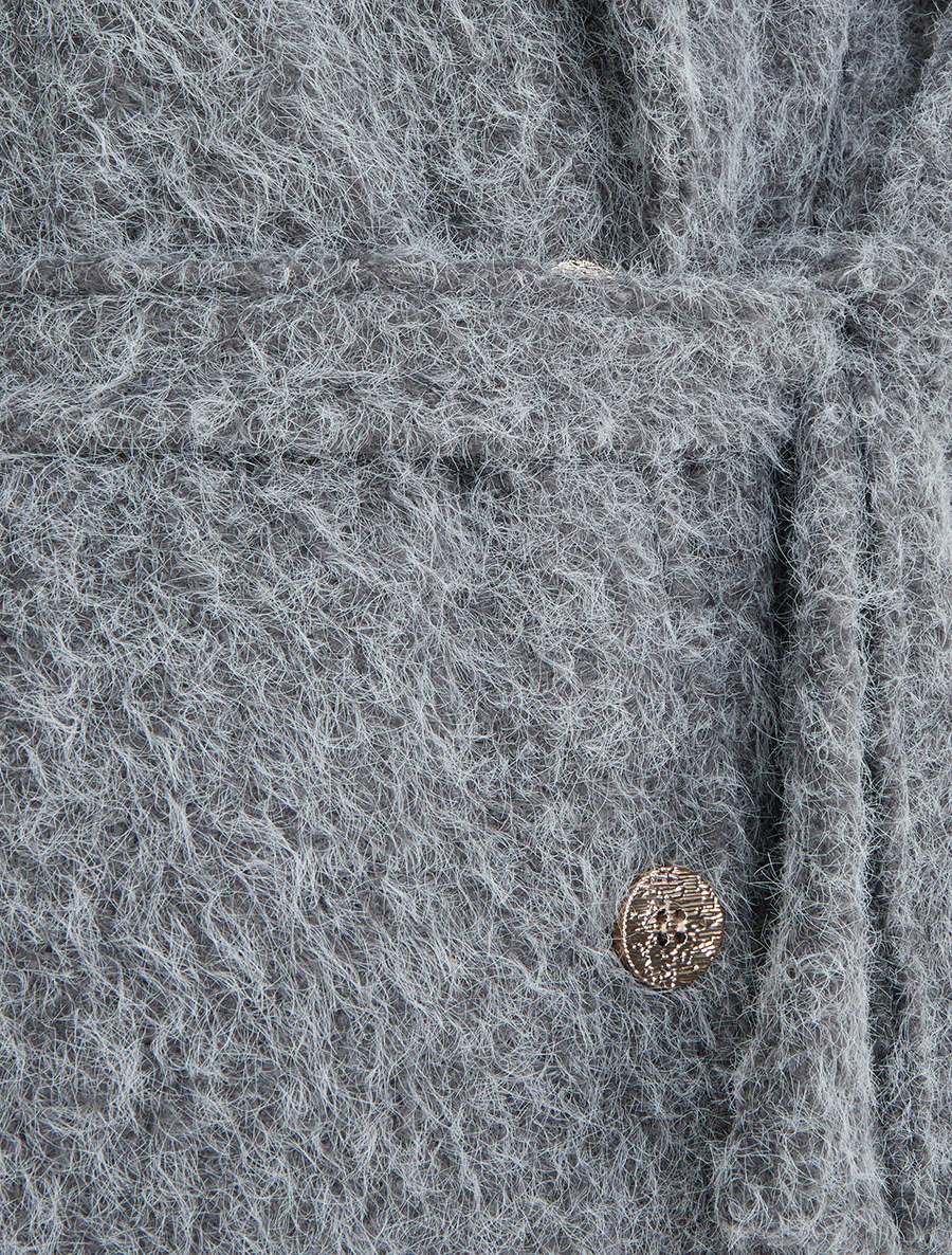 Manteau uni duveteux à col cranté - Gris - Image 3