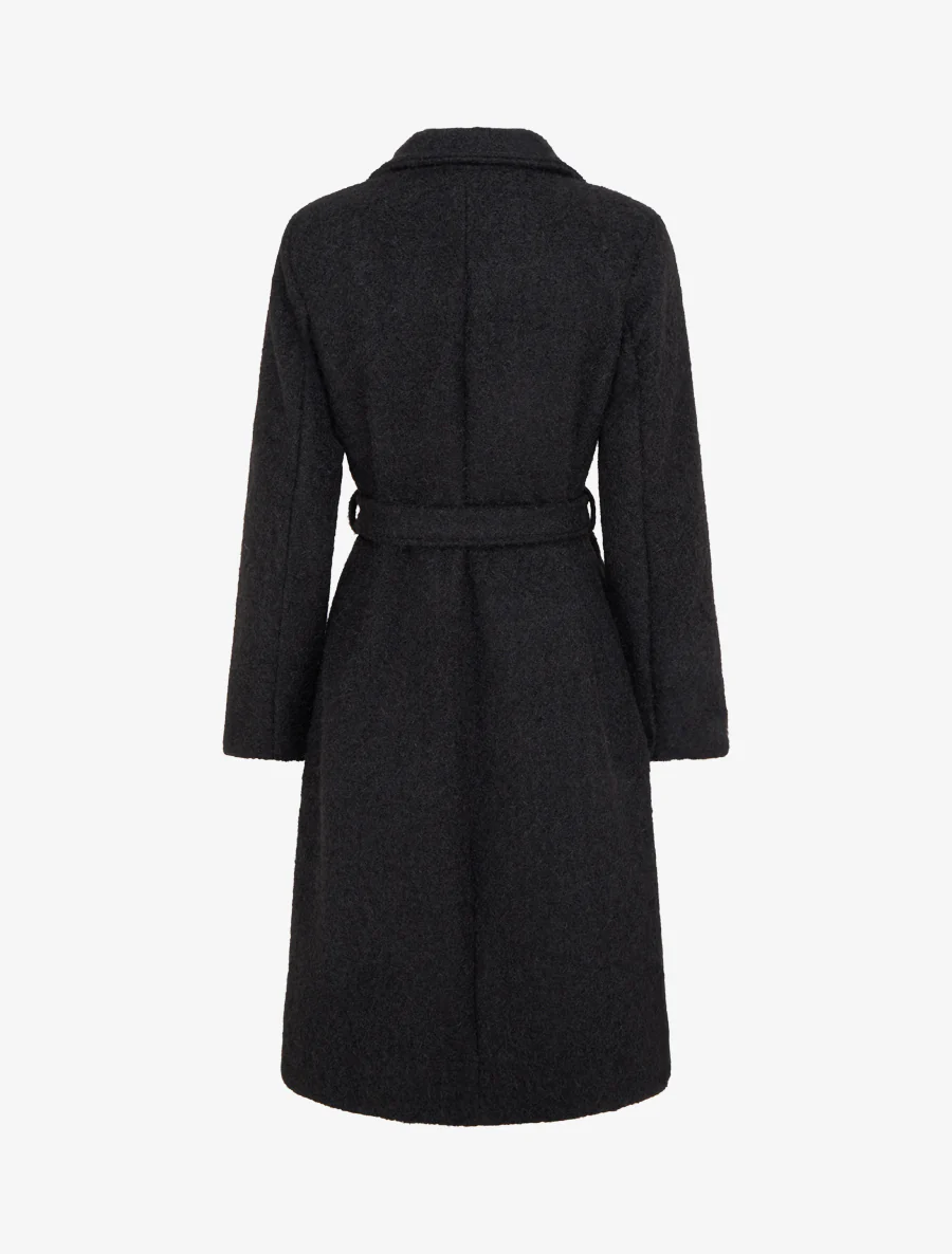 Manteau uni duveteux à col cranté - Noir - Image 2
