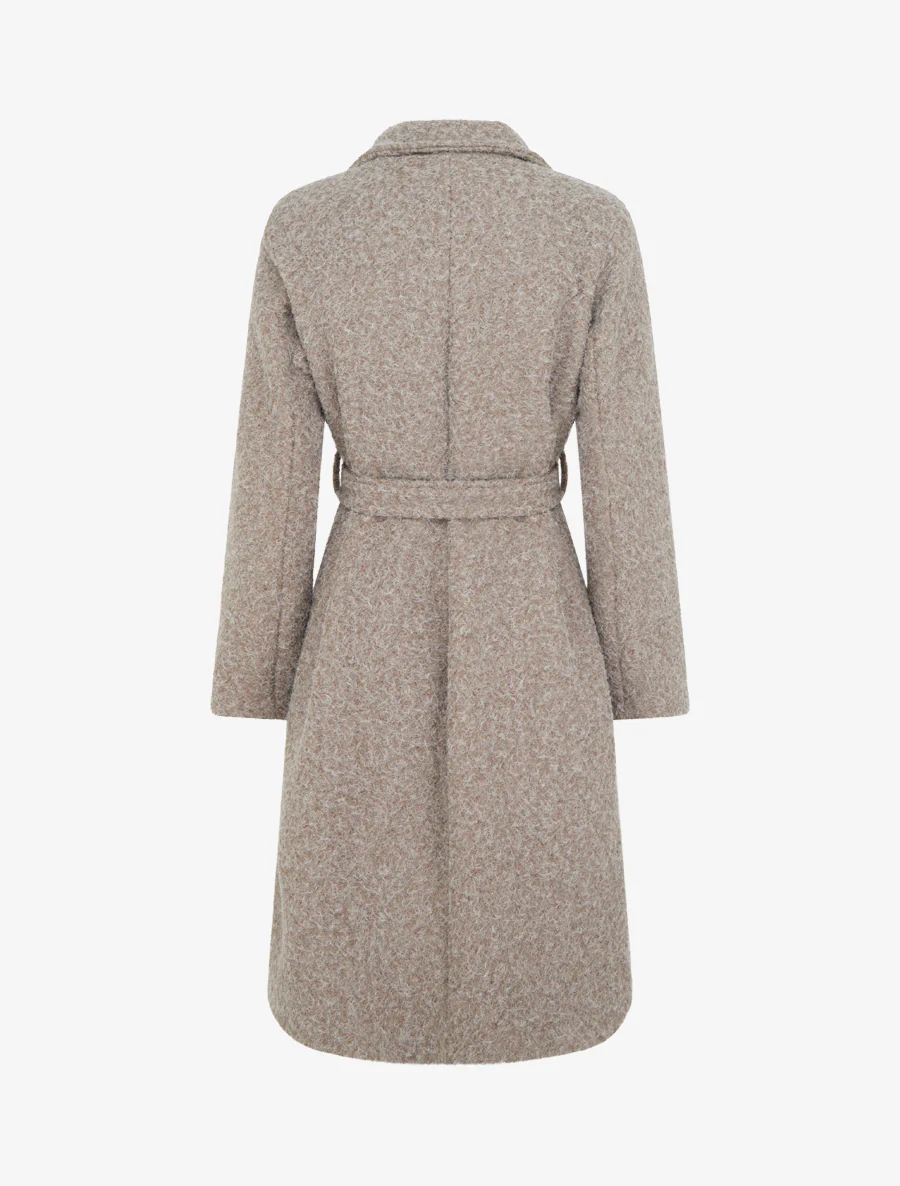 Manteau uni duveteux à col cranté - Taupe - Image 2
