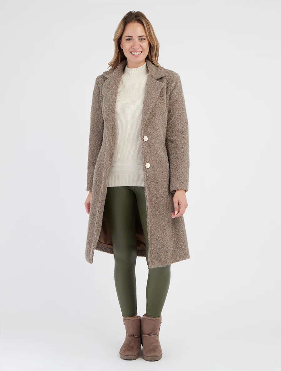 Manteau uni duveteux à col cranté - Taupe - Image 4