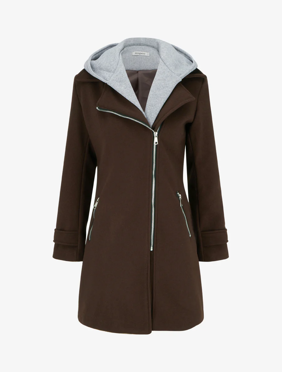 Manteau zippé à capuche en sweat - Marron