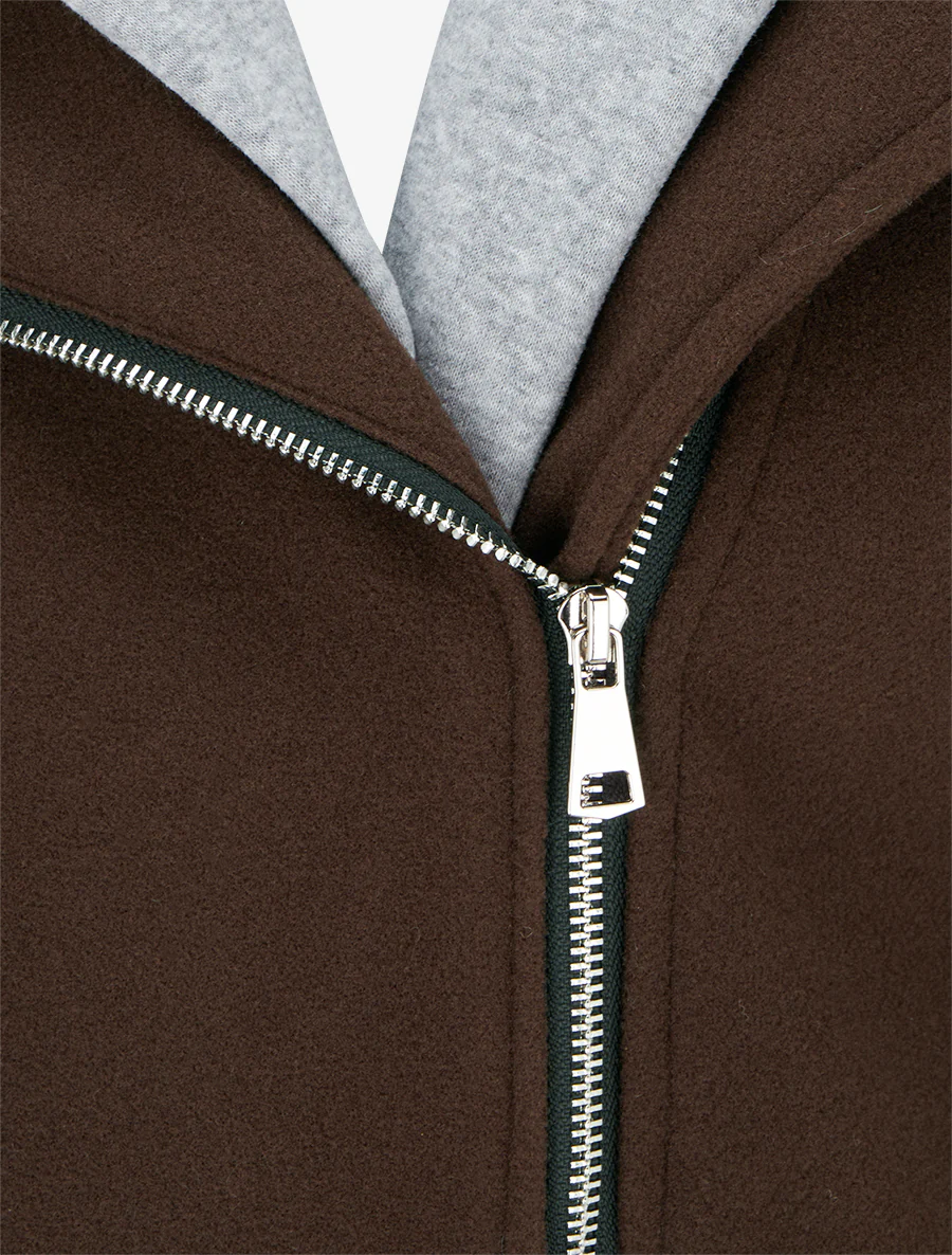 Manteau zippé à capuche en sweat - Marron - Image 3