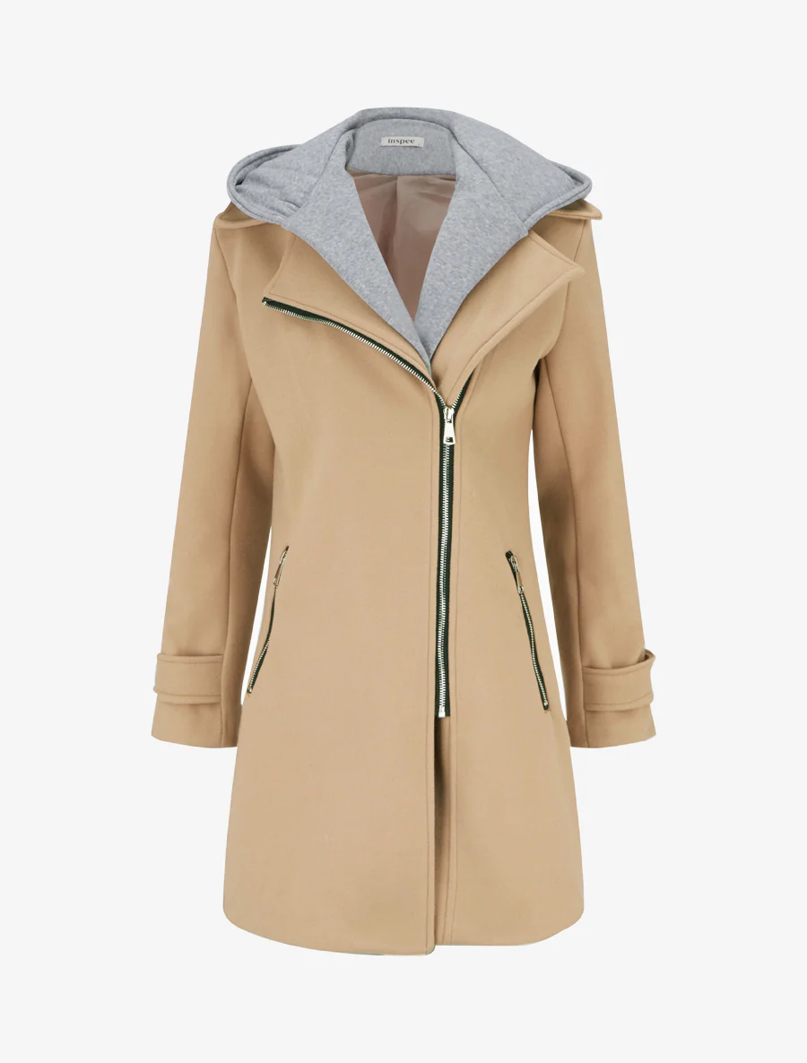 Manteau zippé à capuche en sweat - Camel clair