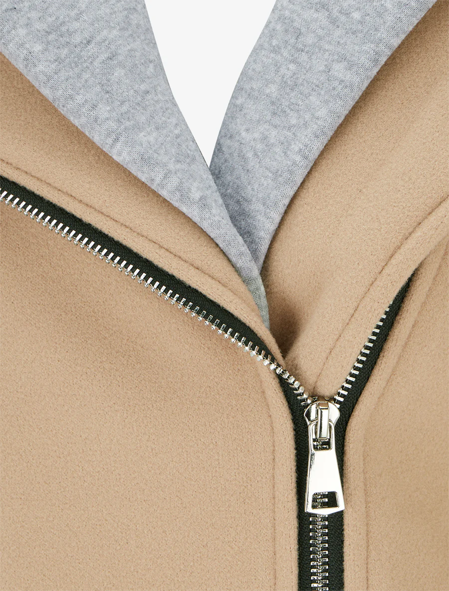 Manteau zippé à capuche en sweat - Camel clair - Image 3