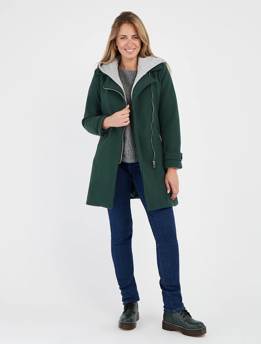 Manteau zippé à capuche en sweat - Vert sapin - Image 4