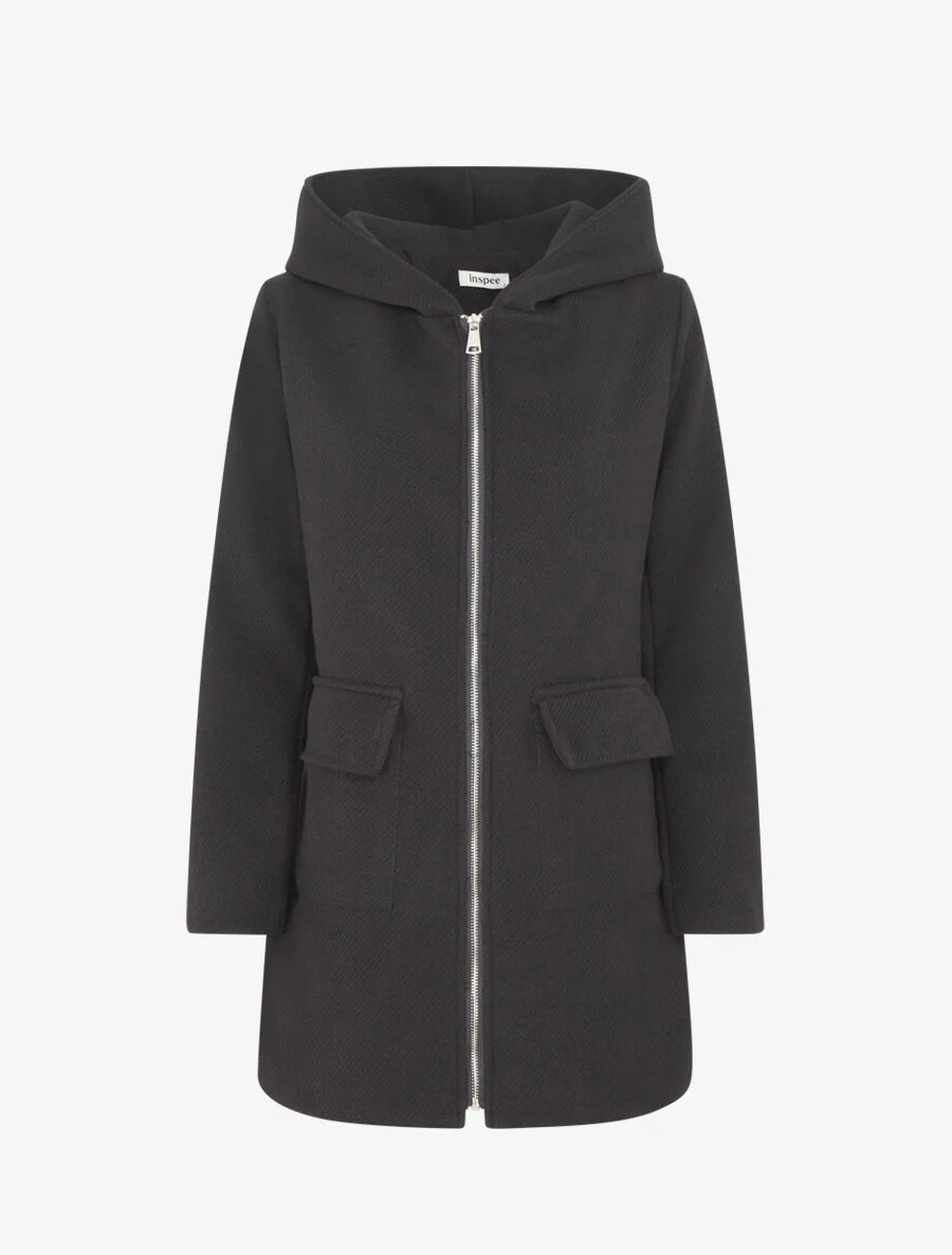Manteau zippé à capuche - Noir