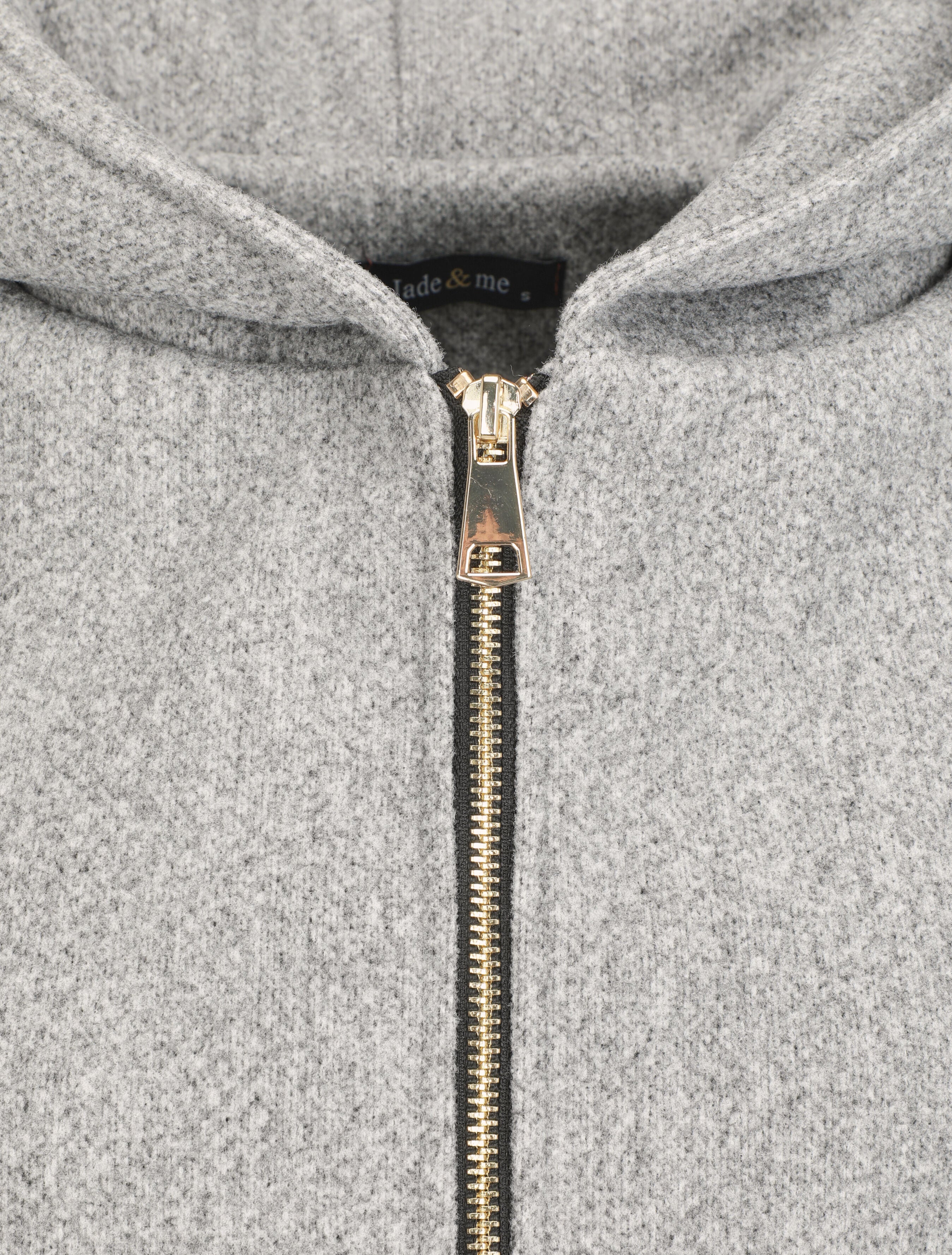 Manteau zippé à capuche - Gris - Image 3