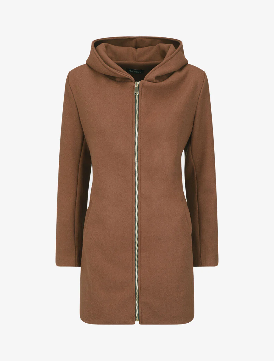 Manteau zippé à capuche - Marron