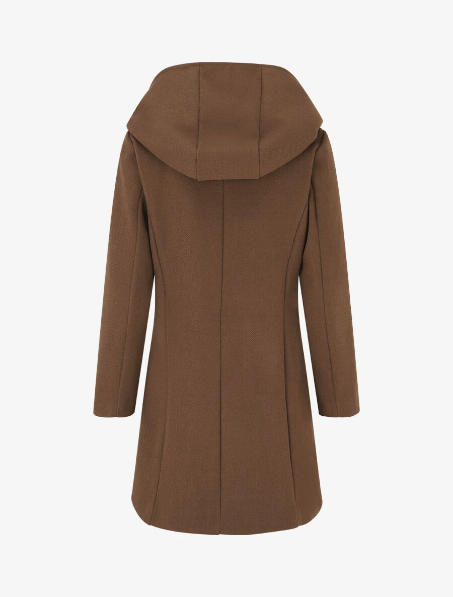 Manteau zippé à poches contrastantes en simili - Marron - Image 2