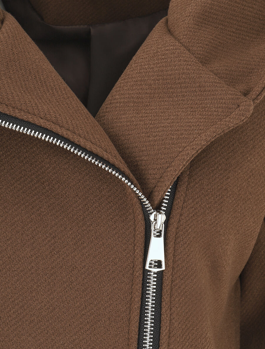Manteau zippé à poches contrastantes en simili - Marron - Image 3