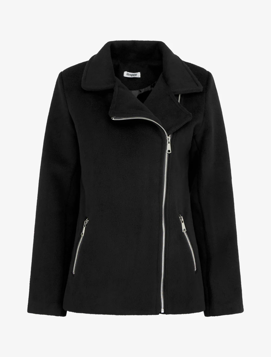 Manteau zippé uni en feutrine - Noir