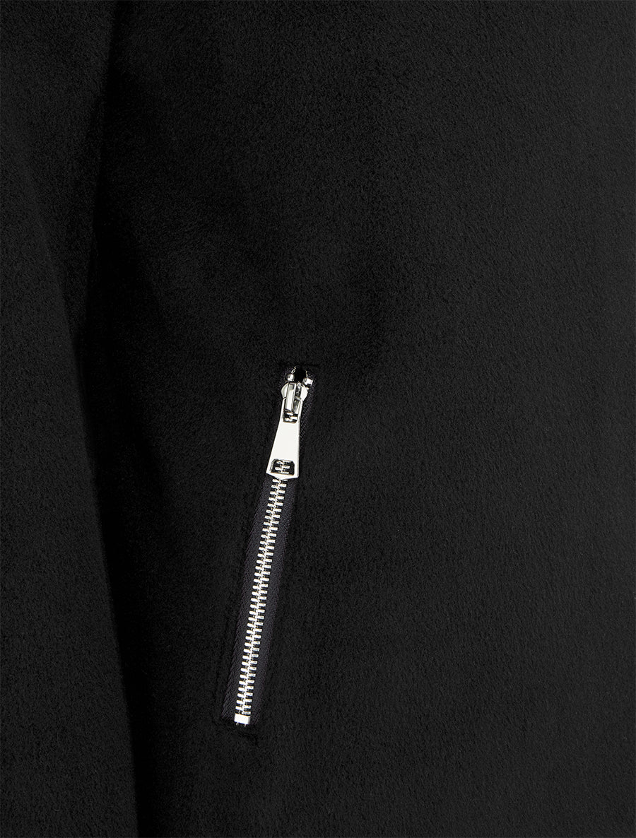 Manteau zippé uni en feutrine - Noir - Image 3