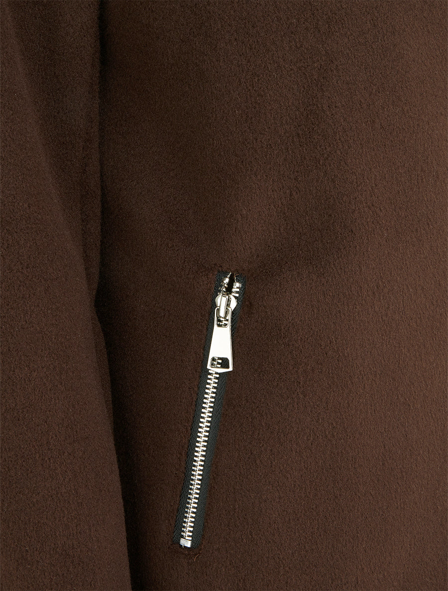 Manteau zippé uni en feutrine - Marron - Image 3