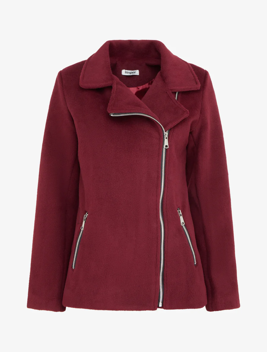 Manteau zippé uni en feutrine - Bordeaux